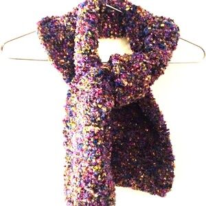 HAND KNIT SCARF Italian Wool, one of a kind, purple  multi color